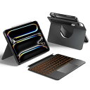 HOU 回転式キーボード付きケース for 2024年 M4 iPad Pro 11インチ専用モデル 磁気分離式ケース キーボード、大型高精度タッチパッド搭載、...