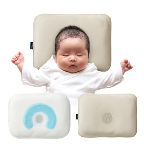Gio Pillow PCM ジオピロー プレミアム ベビー枕 赤ちゃん 枕 絶壁頭予防枕 ドーナツ枕 出産祝い 新生児 絶壁防止 まくら ベビーまくら ひんやり (S, グレージュサンド)