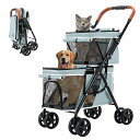 LPOTIUS ペットカート 多頭 上下2段式 ペットバギー ワンタッチ 折りたたみ 犬用ベビーカー コンパクト 収納便利 4輪 前輪360°回転 後輪ブレーキ付き 軽量 犬用カート 小型犬 中型犬 犬猫兼用(4)