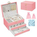 ジュエリーボックス jewelry box アクセサリーケース 大容量 3段ボックス アクセサリー 収納 指輪置き ネックレス イヤリング ピアス収納 小物入れ 卓上整理 引き出し 鍵付き 収納ボックス 宝
