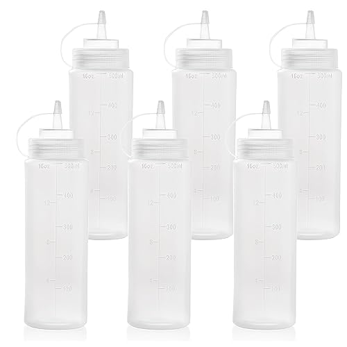 6個入調味料ボトル ドレッシングボトル 500ml OZ/MLの2種類の目盛り付き 耐熱 グルーオイ