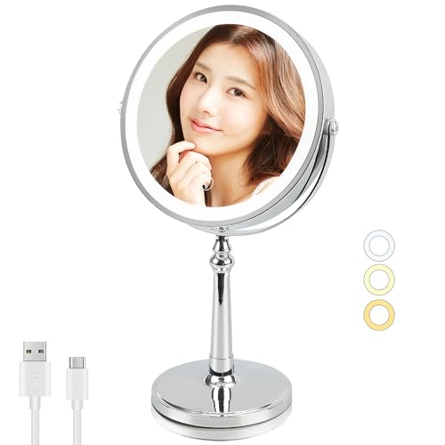 AMZTOLIFE 女優ミラー 9インチ大鏡面 LEDライト付き 化粧鏡 10倍拡大鏡 3色調節 無段階調光 USB充電式 コードレス 360度回転 タッチ式 自然光再現 高色彩還元 鏡 卓上 スタンドミラー (シルバー) AMZTOLIFE 女優ミラー 9インチ大鏡面 LEDライト付き 化粧鏡 10倍拡大鏡 3色調節 無段階調光 USB充電式 コードレス 360度回転 タッチ式 自然光再現 高色彩還元 鏡 卓上 スタンドミラー (シルバー)