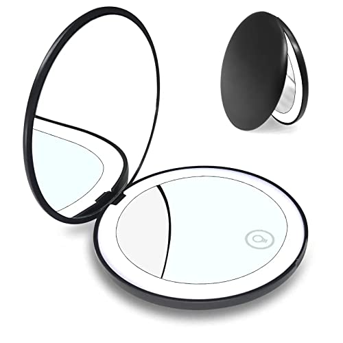 ミラー 鏡 10倍拡大鏡付 LEDライト付き 両面コンパクトミラー 折りたたみ式 明るさ調節可能 メイクミラー 携帯ミラー USB充電式 角度調整可 ブラック ミラー 鏡 10倍拡大鏡付 LEDライト付き 両面コンパクトミラー 折りたたみ式 明るさ調節可能 メイクミラー 携帯ミラー USB充電式 角度調整可 ブラック