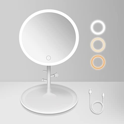 tekstap ライト付きミラー、3色モード 明るさ調節可能 led 鏡 ライト付き 卓上、充電式 led ミラー 卓上、110°角度調整可能な化粧鏡、旅行に使える取り外し可能な女優 ミラー 軽量(円形) tekstap ライト付きミラー、3色モード 明るさ調節可能 led 鏡 ライト付き 卓上、充電式 led ミラー 卓上、110°角度調整可能な化粧鏡、旅行に使える取り外し可能な女優 ミラー 軽量(円形)