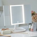 PRIDEMII 女優ミラー (コンパクトモデル) 【バッテリー内蔵 ・かわいい・多機能】 LEDライト 明るさ無段階調光 3光色切替 拡大鏡付き USBタイプC充電 レザー調デザイン 化粧鏡 卓上ミラー 三面
