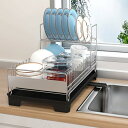 SHINEWON 304 ステンレス 食器 水切りラック 2段式 シンクサイド D40×W24.6×H30cm 水受けトレー付(PPプラスチック)