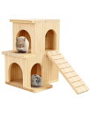 YUCHONG チンチラ ハウス 松木製 二階 ハムスター 家 隠れ家 うさぎ ハウス 階段付き デグー ケージ 小屋 木釘 頑丈 モルモット ハウス ペイントなし チンチラ ステージ 噛む 無味 安心 小動物(4)