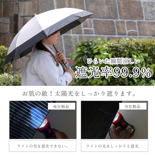 日傘 折畳み 折りたたみ傘 長傘 2way 晴雨兼用 uvカット 遮光 99.9％ 丈夫 軽量 レディース (オフホワイト×杢ベージュ)