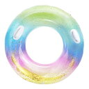浮き輪 うきわ 浮輪 大人用 子供用 Ninonly 取って付き フロート O型 水遊び用 キラキラ 夏休み スイミング 直径120cm(レインボー柄)
