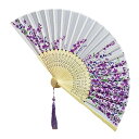 ZHIZHUO 扇子 夏 和風扇子 レディース 竹製工芸品扇子 猛暑対策 お祭り 人気 道具扇子 布 花火 和装 インテリア 着物 浴衣 花柄 小物 飾り (紫...