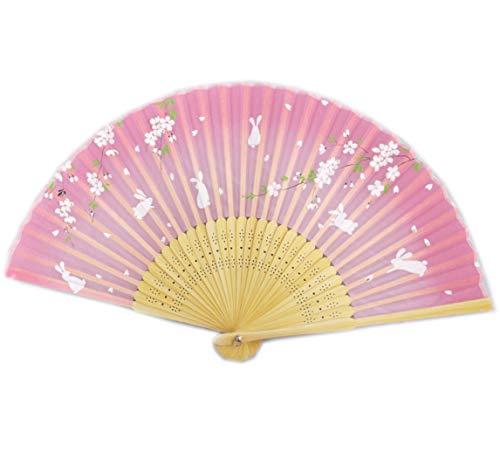 [和さくら庵] 扇子 女性用 和柄 シルク 絹 ピンクうさぎ桜 浴衣 着物 レディース