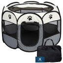 HinaHima 折りたたみ式 ペットサークル 収納バッグ付き 組み立て不要 猫 犬用 ケージ 幅74cm×高さ43cm (M, グレー)