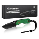 FLISSA シースナイフ アウトドアナイフ D2鋼ブレード フルタング構造 アルミ製ハンドル サバイバル DIY 登山 キャンプ 防災 釣り K鞘シース付き 全長178mm 【グリーン】