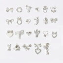 ネイルパーツ メタルパーツ キラキラネイルジュエリーパーツ3Dネイルパーツ デコパーツ 立体 DIY 手芸 リボン/ハート/クラウン/月/花 シルバー メタルパーツ( 24個セット)