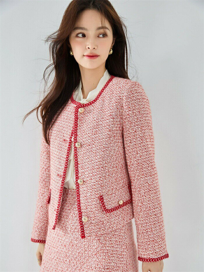 【期間限定!10%OFF発行中】セットアップ ツイードジャケット＋ツイードスカート 2点セット レディース セットアイテム 上下セット アウター ショート丈 ノーカラー ひざ丈スカート フレア 通勤 お出かけ 女子会 忘年会 披露宴 春秋 トップス 長袖