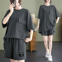 【期間限定!10%OFF発行中】レディース セットアップ 上下セット パンツセット 半袖 ショットパンツ 無地 薄手 体型カバー 着?せ カジュアル シンプル ...