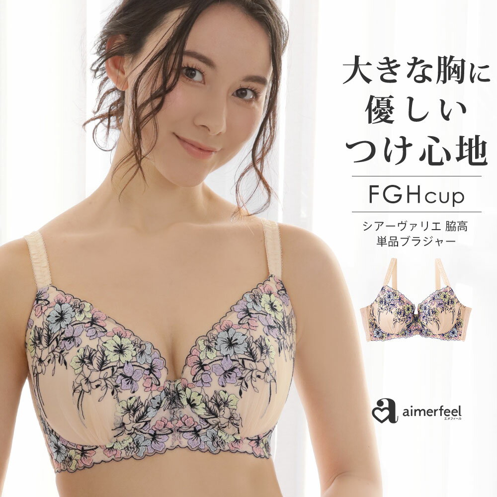 楽天aimerfeel楽天市場店【MAX20％OFFクーポン】大きいサイズ ブラジャー シアーヴァリエ 脇高 単品ブラジャー （FGHカップ）（下着 レディース 女性 脇肉 背肉 ブラ 補整ブラ 補整下着 グラマーサイズ Gカップ Hカップ Fカップ 脇高設計 単品 レース 上げ 脇高ブラ 補正ブラジャー 花柄 刺繍 ランジェ