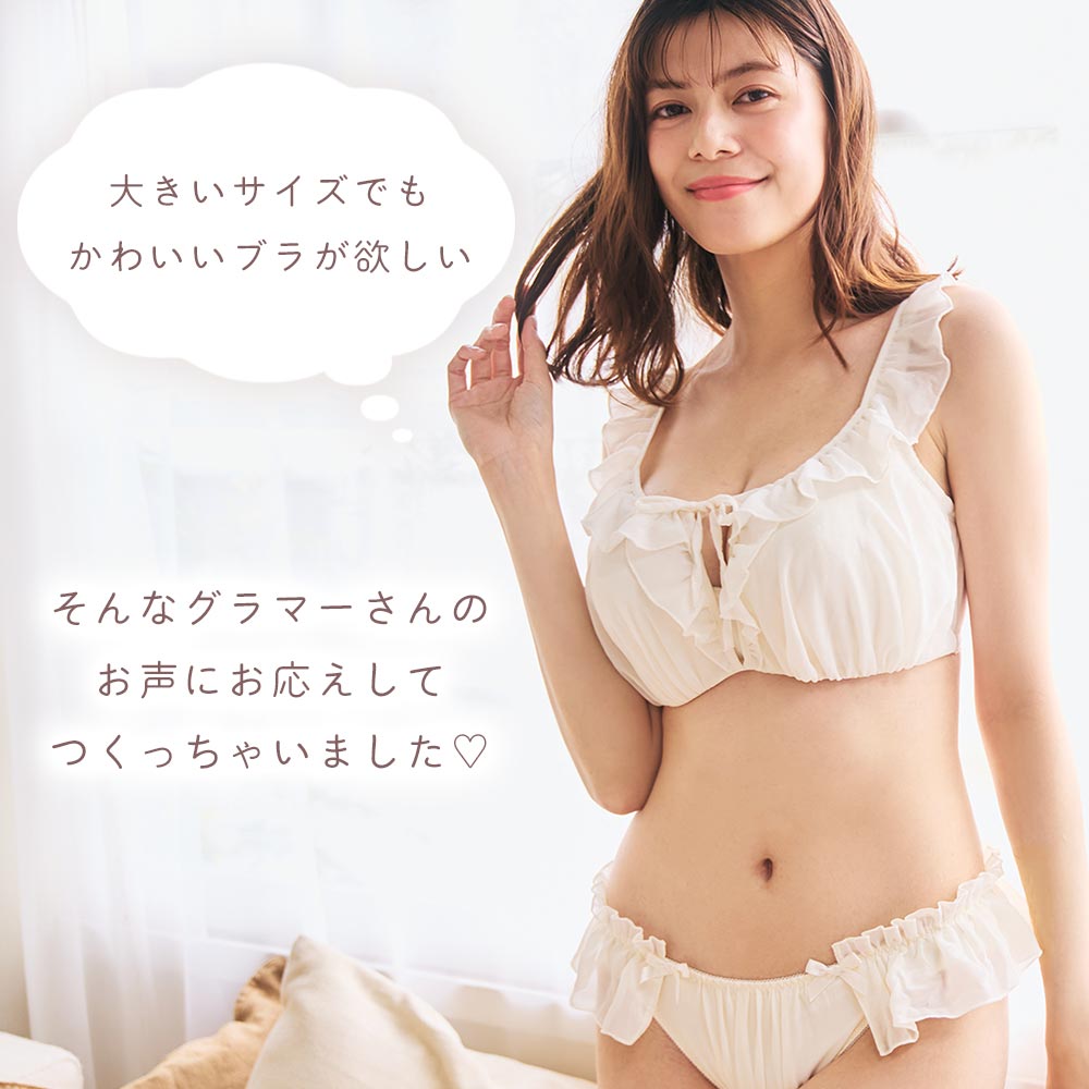 【20%OFFクーポン】ブラジャー 大きいサイズ シフォンフリル 脇高 単品ブラジャー(...