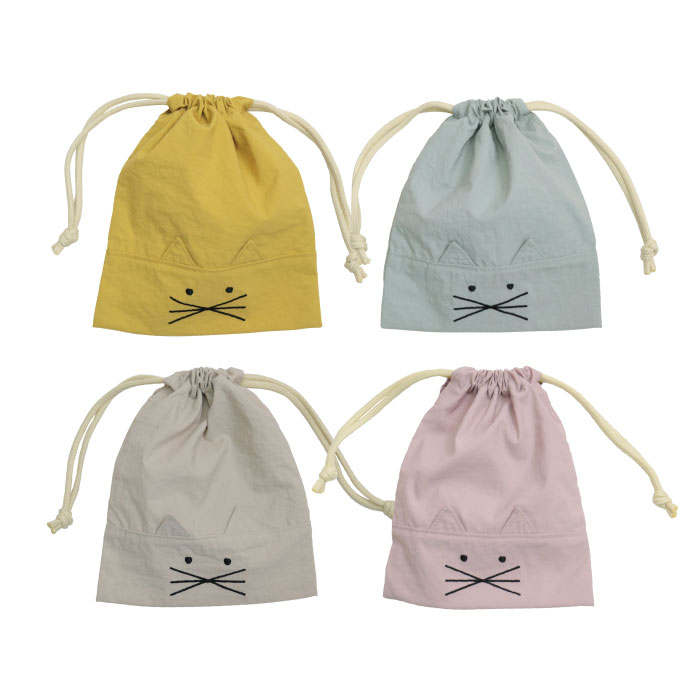 stample　スタンプル　ねこきんちゃく 給食袋 きんちゃく 巾着 ナフキン入れ S ナイロン キッズ 子供 おしゃれ 小学校 保育園 幼稚園 入園 ランチ　給食　食事　女の子 入学 通園 シンプル かわいい 春　e6033のサムネイル