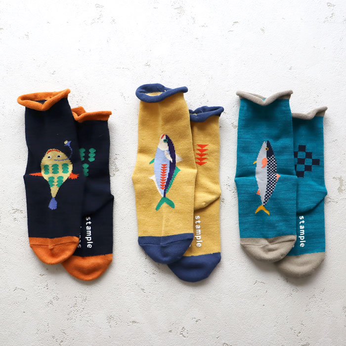 stample スタンプル おさかなクルーソックス 3足組 キッズ クルーソックス キッズ シンプル 靴下 くつした くつ下 滑り止め すべり止め 履きやすい キッズ 子供用 こども 子ども 女の子 男の子 靴下 クルー ソックス 73265 キッズ 靴下 派手 秋 冬