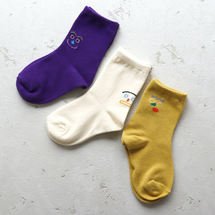 stample スタンプル ファニーフェイスクルーソックス 3足組 キッズ クルーソックス キッズ シンプル 靴..