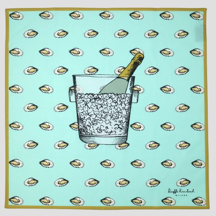Dieffe Kinloch(ディエッフェ・キンロック)PARIS "OSTRICHE E CHAMPAGNE" コットン ハンカチーフ(クラシック) EMERALD