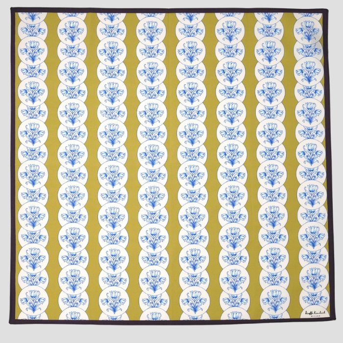 Dieffe Kinloch(ディエッフェ・キンロック)AMSTERDAM "FLOWER TILES" コットン ハンカチーフ(クラシック) KHAKI