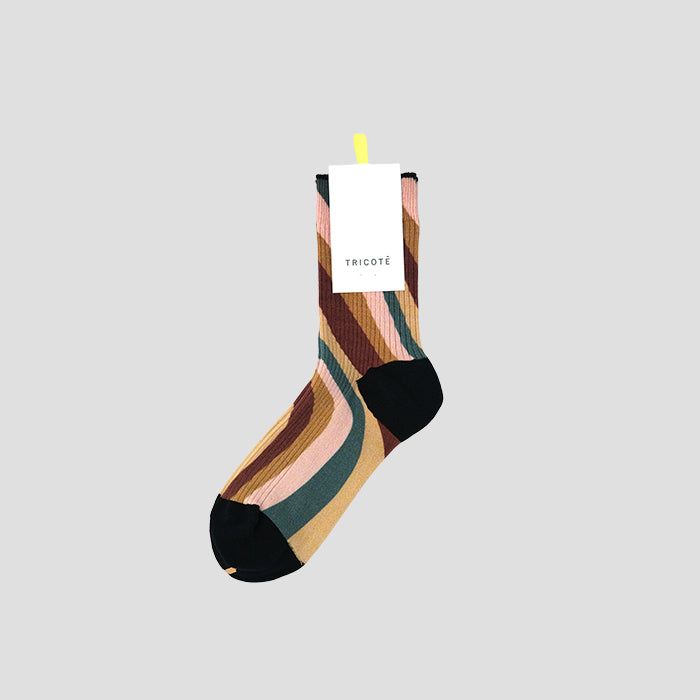 トリコテ 靴下 レディース TRICOTE（トリコテ）TWIST STRIPE LINK SOCKS / ツイストストライプリンクソックス BROWN