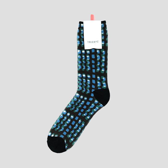 TRICOTEigRejCHECK PILE SOCKS (MENS) / `FbNpC\bNX BLUE