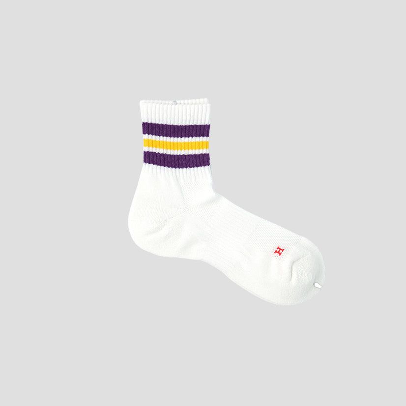 楽天SOCKSTOREHealthknit（ヘルスニット）Made in Japan ショートソックス 配色3本ライン PURPLE×YELLOW