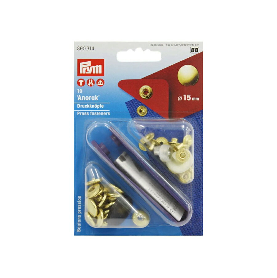 《Prym》プリム　スナップ　アノラック　径15mm/10セット入キット付　ゴールド　　バネホック　ばねホ..