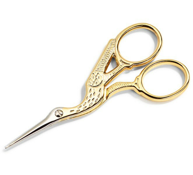 《Prym》プリム　鶴刺繍バサミ　ゴールド　90mm　611445　刺繍　ししゅう　毛糸　糸切　はさみ　ゴージャス　可愛い　おしゃれ　鳥　バード　コウノトリ　シザー　手芸　裁縫　洋裁　ハンドメイド