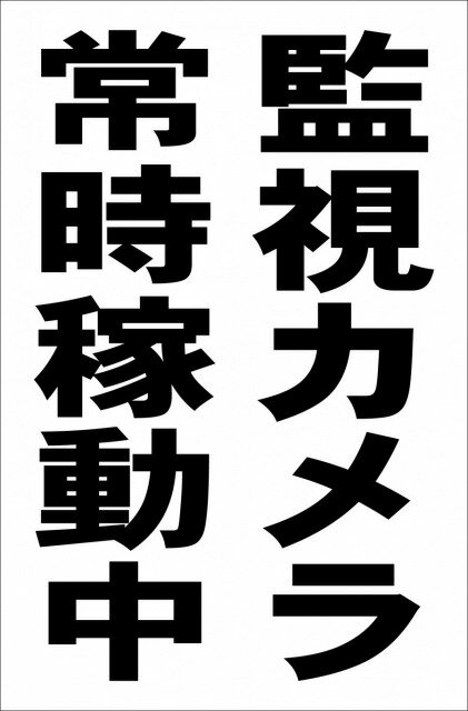 シンプル縦型看板「監視カメラ常時稼動中（黒）」駐車場 防犯 防災 屋外可のサムネイル