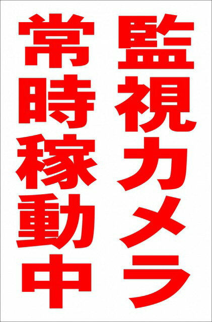 シンプル縦型看板「監視カメラ常時稼動中（赤）」駐車場 防犯 防災 屋外可のサムネイル