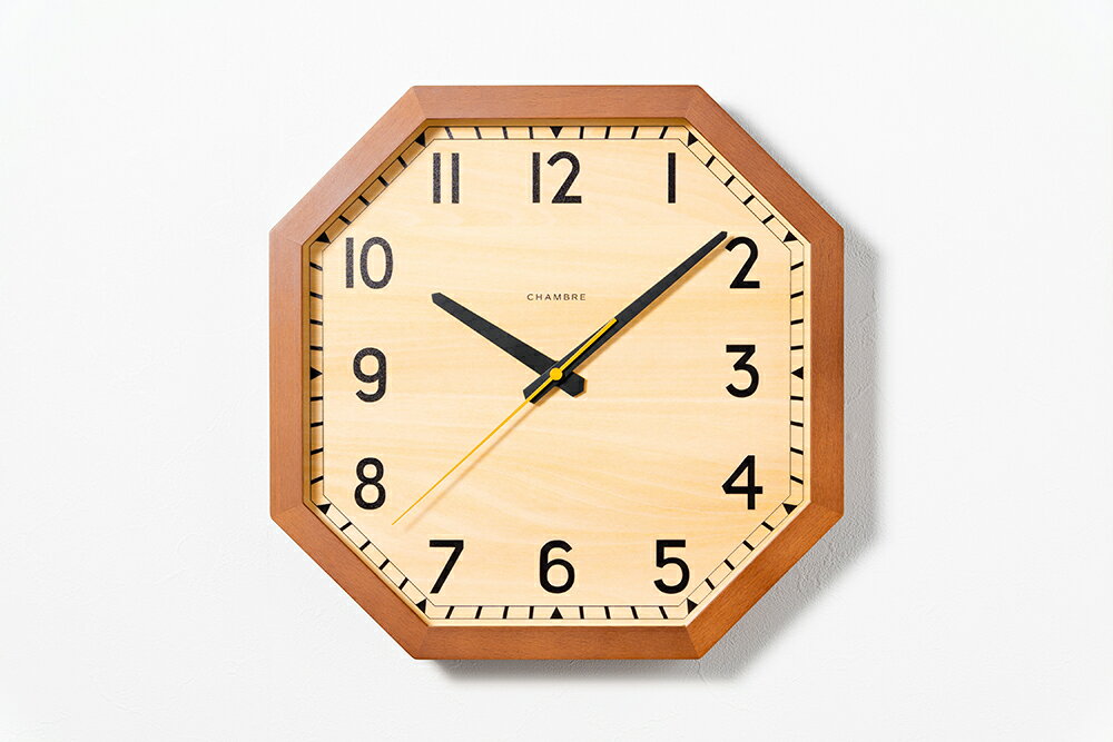【OCTAGON CLOCK(オクタゴンクロック)】【ブラウン】掛け時計 音がしない 静か 静音稼働 連続秒針(スイープ式)日本製 シンプル おしゃれ 木製 ギフト プレゼント【CHAMBRE CH-054BR】【インターゼロ】 [2]