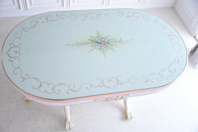 ダイニングテーブル 姫系 アンティーク エレガント ダイニング5点セット 4人 木製 北欧 アントワネット 160 オーバルダイニングテーブル イタリア製チェアー ガラス天板 [3]