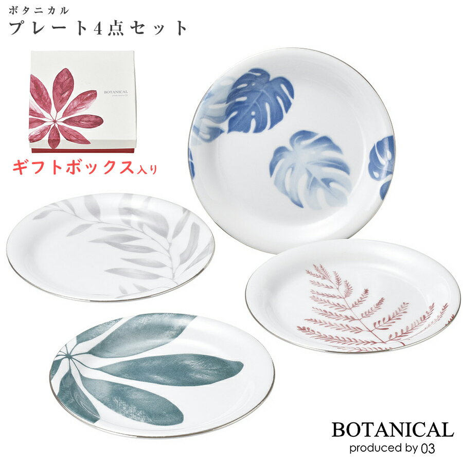 ギフト・プレゼントにも◎【ボタニカル プレート4pcs】(化粧箱入り)レンジ＆食洗機対応 日本製 おしゃれな食器セット ラッピング可【マルサン近藤】【SOERU-ソエル-】 ホワイトデー お返し 新生活