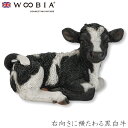 『全品SALEクーポン発行中』ウービア Woobia 【右向きに横たわる黒白牛】 (幅13cm×奥行6.6cm×高さ8cm)かわいい 置物 リアル 動物 おしゃ...