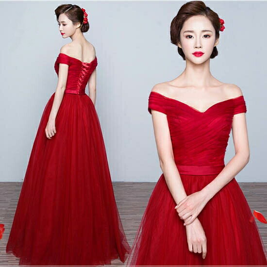 【P5倍★BLACK FRIDAY限定】ウェディングドレス ウエディングドレス Aラインドレス パーティードレス カラードレス カクテルドレス 発表会ドレス 演奏会 ロングドレス フォーマル イブニングドレス 赤 ワインレッド オフショルダー 結婚式 二次会 披露宴 コンサート 花嫁
