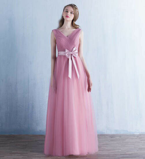 ウェディングドレス ウエディングドレス Aラインドレス パーティードレス カラードレス ブライズメイドドレス 発表会ドレス 演奏会 ロングドレス フォーマル イブニングドレス ピンク 袖なし ノースリーブ リボン 結婚式 二次会 披露宴 コンサート 花嫁 カクテルドレス