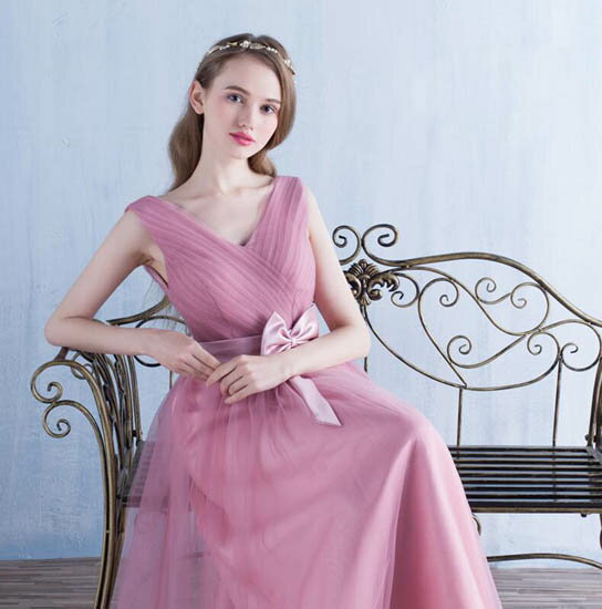 ウェディングドレス ウエディングドレス Aラインドレス パーティードレス カラードレス ブライズメイドドレス 発表会ドレス 演奏会 ロングドレス フォーマル イブニングドレス ピンク 袖なし ノースリーブ リボン 結婚式 二次会 披露宴 コンサート 花嫁 カクテルドレス