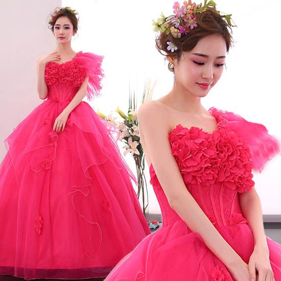 ウエディングドレス 結婚式 カラードレス 花嫁 二次会ドレス プリンセス ウェディングドレス ワンショルダー ブライダル 発表会ドレス ロングドレス ステージドレス 舞台衣装 演奏会 ローズピンク パーティードレス イブニングドレス 披露宴 コンサート カクテルドレス