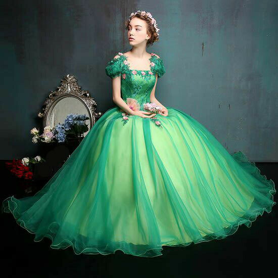 結婚式 カラードレス 半袖 ウエディングドレス 二次会ドレス グリーン プリンセス ウェディングドレス ブライダル 発表会ドレス ロングドレス 舞台ドレス ステージ衣装 演奏会 パーティードレス イブニングドレス 披露宴 コンサート 花嫁 カクテルドレス 前撮り 後撮り