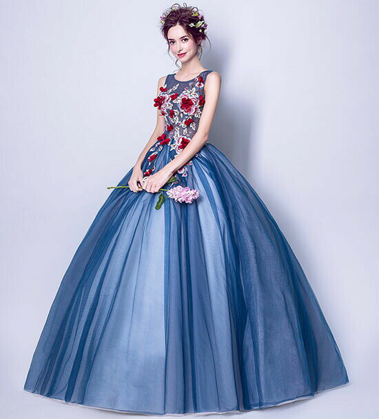 ウエディングドレス カラードレス 演奏会 ロングドレス 披露宴 ブルー 袖なし ノースリーブ 発表会ドレス ウェディングドレス 二次会ドレス プリンセスラインドレス 結婚式 コンサート 音楽会 ステージ衣装 パーティードレス イブニングドレス 花嫁 カクテルドレス