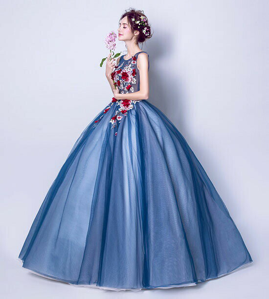 ウエディングドレス カラードレス 演奏会 ロングドレス 披露宴 ブルー 袖なし ノースリーブ 発表会ドレス ウェディングドレス 二次会ドレス プリンセスラインドレス 結婚式 コンサート 音楽会 ステージ衣装 パーティードレス イブニングドレス 花嫁 カクテルドレス