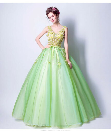 ウェディングドレス カラードレス ウエディングドレス コンサート 二次会ドレス 演奏会 パーティードレス コンクール 舞台ドレス 演出 ロングドレス 発表会ドレス グリーン 袖なし ノースリーブ ステージ衣装 結婚式 イブニングドレス 披露宴 花嫁 カクテルドレス