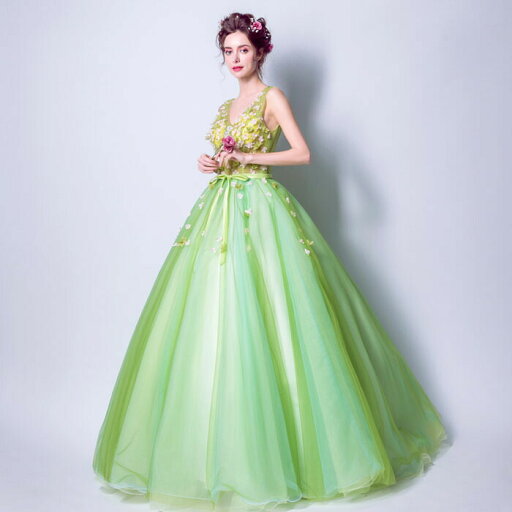 ウェディングドレス カラードレス ウエディングドレス コンサート 二次会ドレス 演奏会 パーティードレス コンクール 舞台ドレス 演出 ロングドレス 発表会ドレス グリーン 袖なし ノースリーブ ステージ衣装 結婚式 イブニングドレス 披露宴 花嫁 カクテルドレス