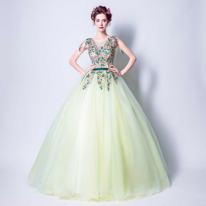 ウェディングドレス カラードレス ウエディングドレス コンサート 二次会ドレス 演奏会 パーティードレス コンクール 舞台ドレス 演出 ロングドレス 発表会ドレス グリーン 袖なし ノースリーブ ステージ衣装 結婚式 イブニングドレス 披露宴 花嫁 カクテルドレス