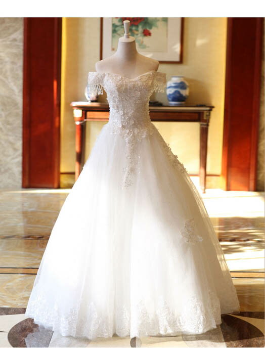 ウェディングドレス プリンセスラインドレス ウエディングドレス 花嫁 ブライダル ロングドレス 結婚式 二次会ドレス 披露宴 オフホワイト ビーズ 床付き オフショルダー 前撮り 海外挙式 エレガント ボリューム プリンセスラインウェディングドレス 上品 セミオーダー