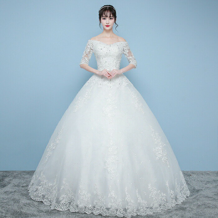 プリンセスラインドレス 結婚式 ウエディングドレス 花嫁 二次会ドレス ロングドレス ブライダル ウェディングドレス 海外挙式 5分袖 ブライダル 披露宴 ホワイト クラシック 前撮り 海外挙式 エレガント ボリューム プリンセスラインウエディングドレス 上品 セミオーダー